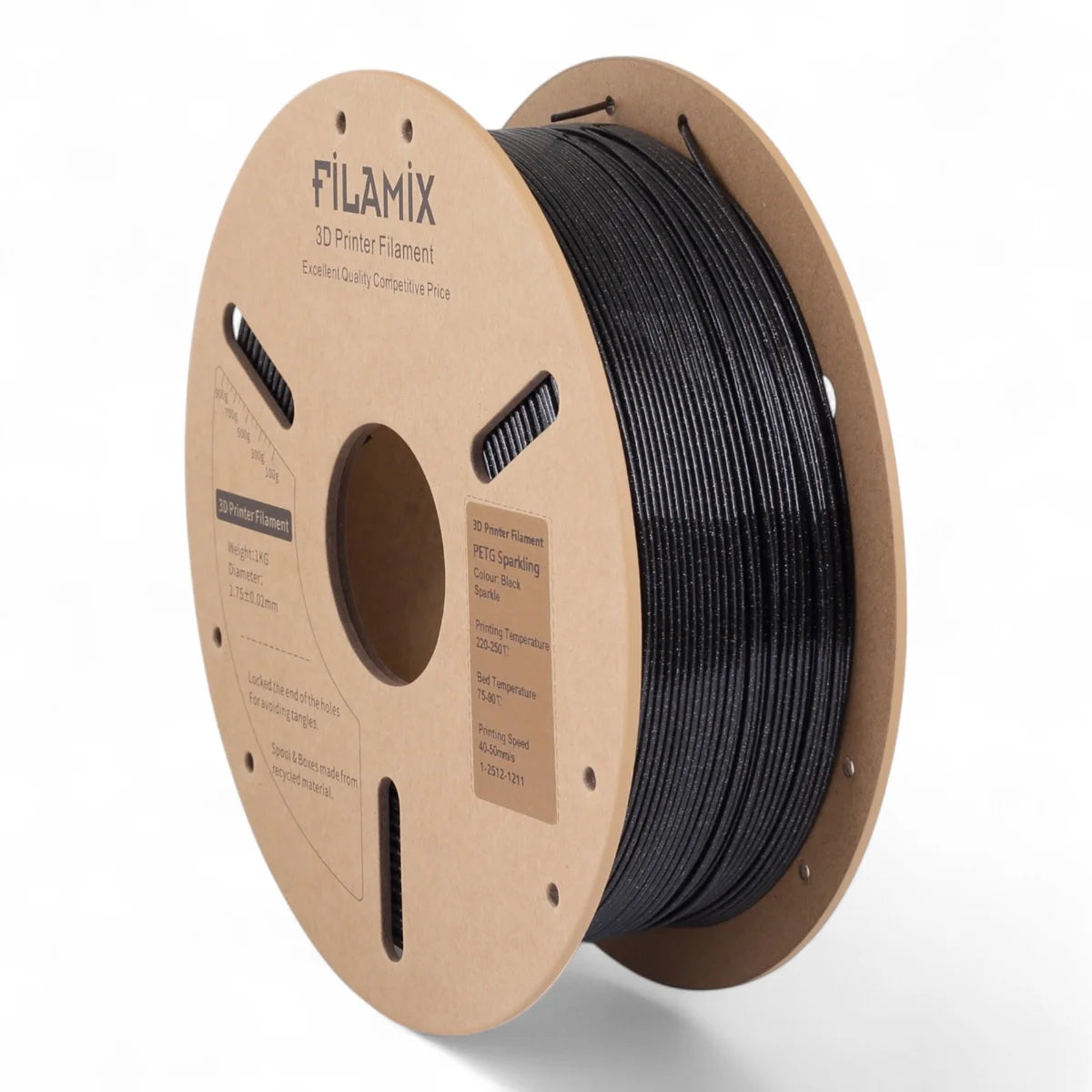 filamix sparkling simli petg filament siyah 1.75 mm 1 kg