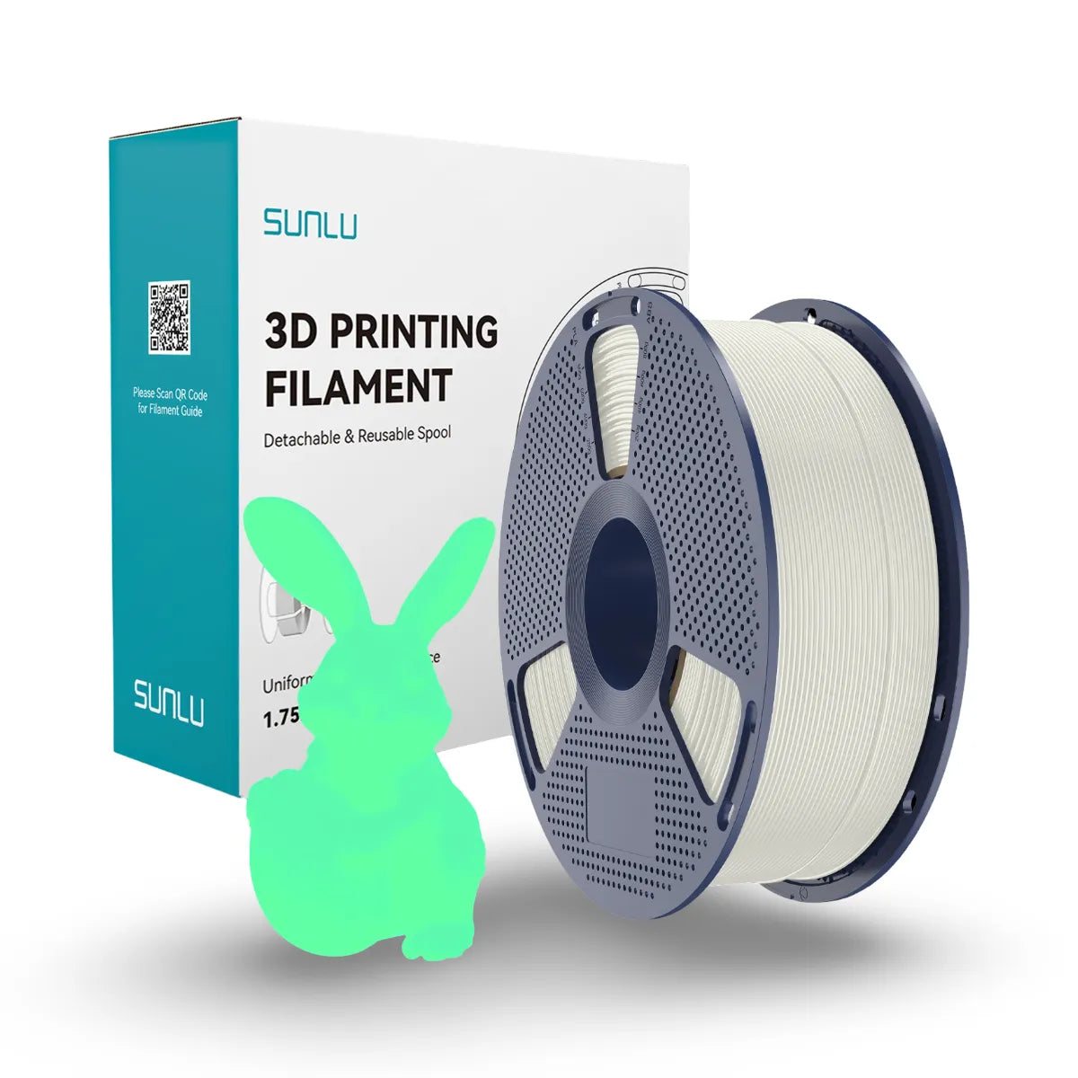 sunlu karanlıkta parlayan glow in the dark pla filament beyaz yeşil 1.75 mm 1 kg