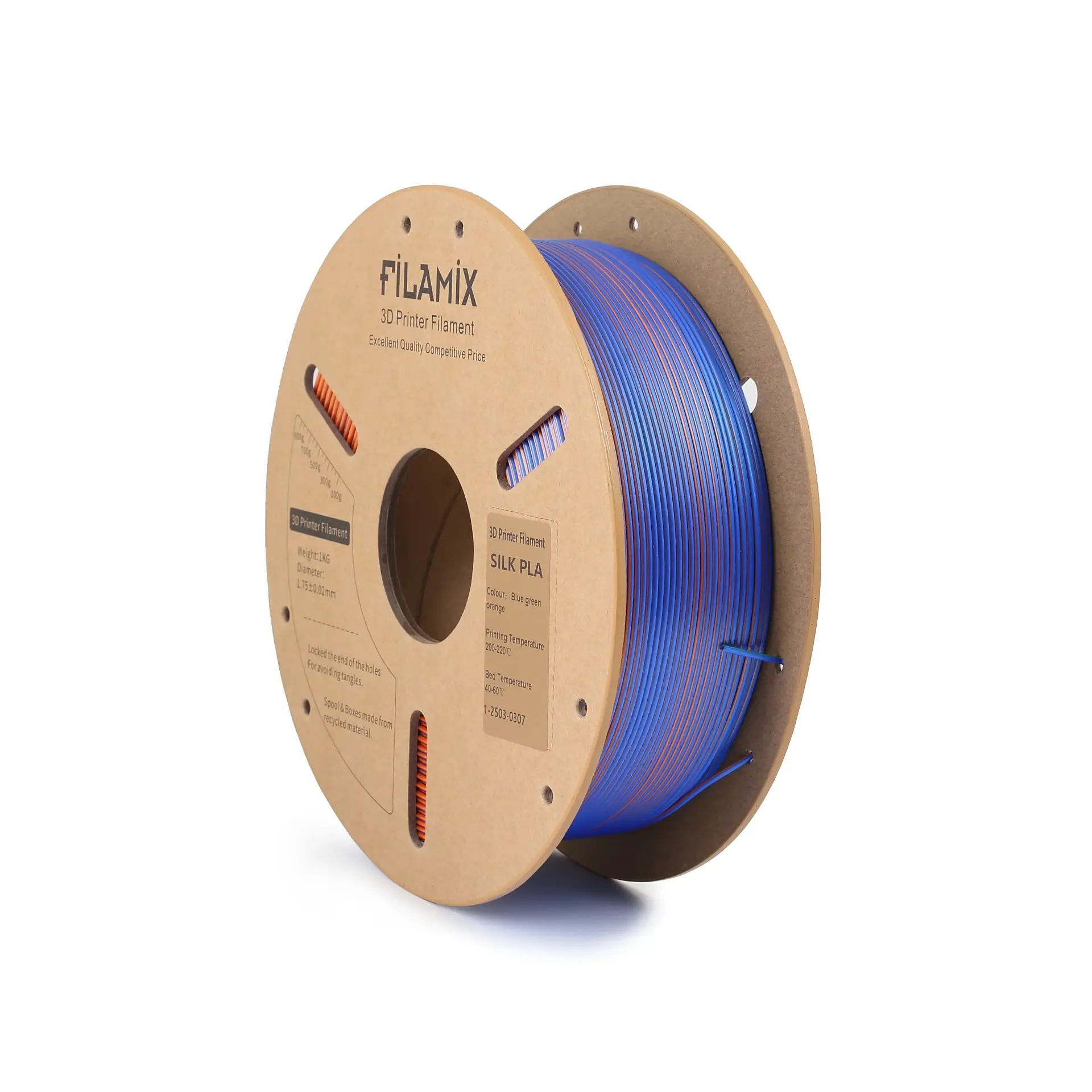Filamix Mystic Silk Üç Renkli PLA Filament 1.75 mm 1 Kg Mavi-Yeşil-Turuncu
