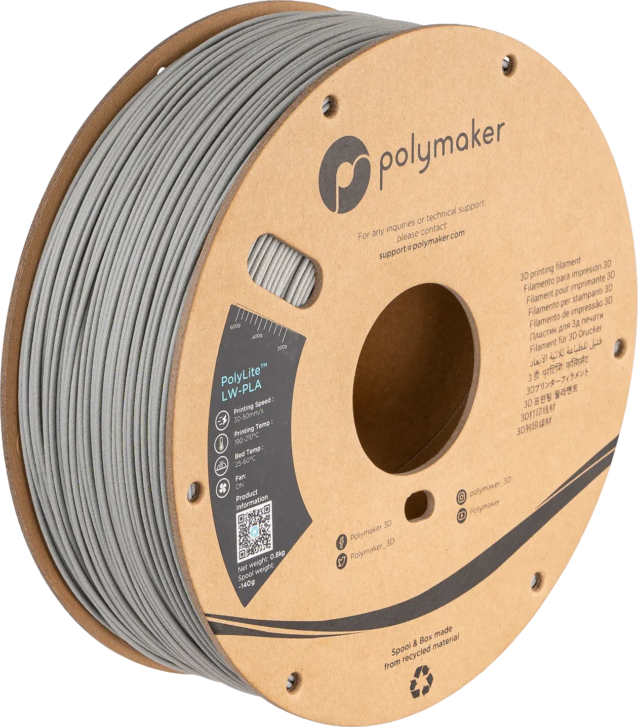 PolyLite LW-PLA Grey - Gri