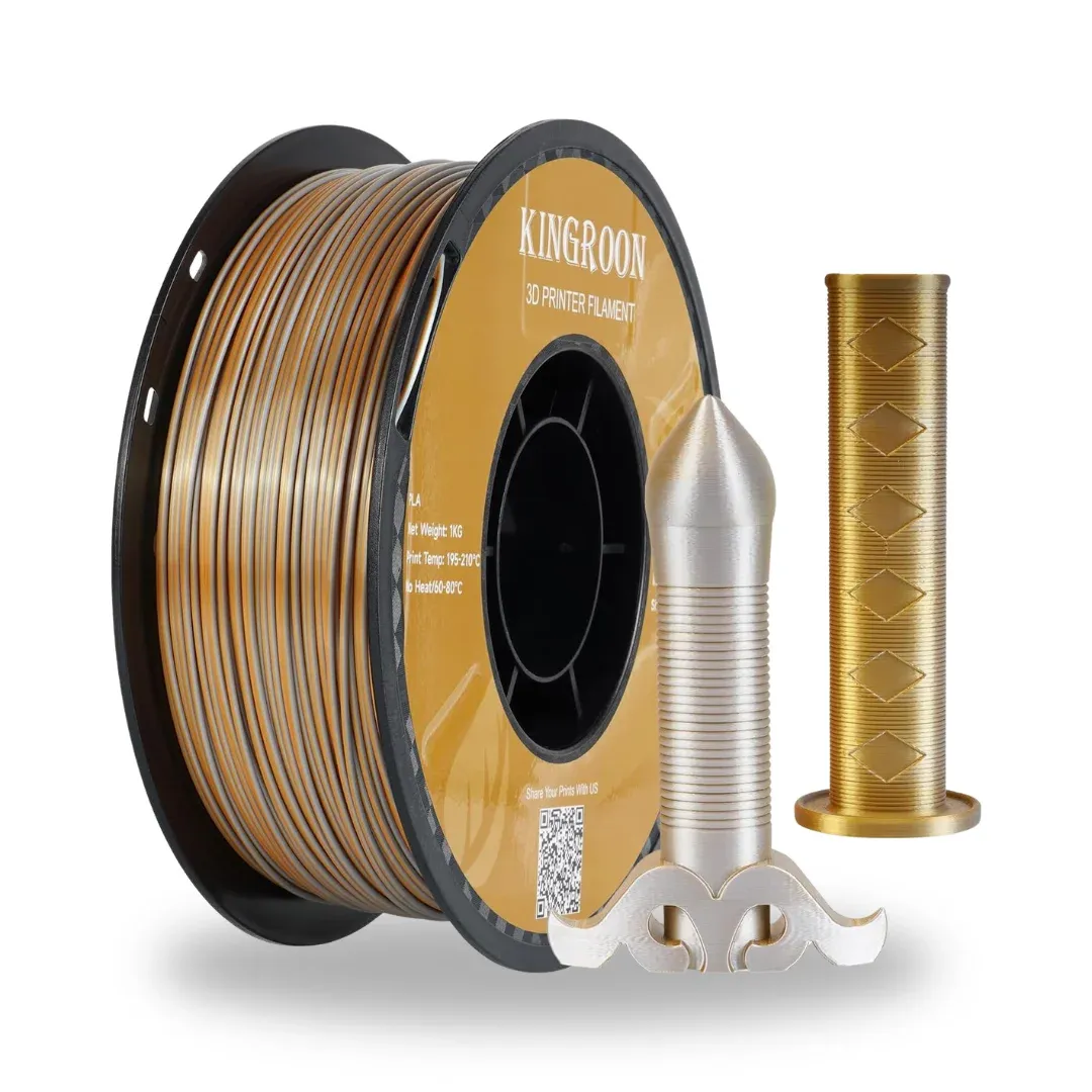 Kingroon Çift Renkli Silk PLA Filament 1.75 mm 1 Kg - Altın-Gümüş