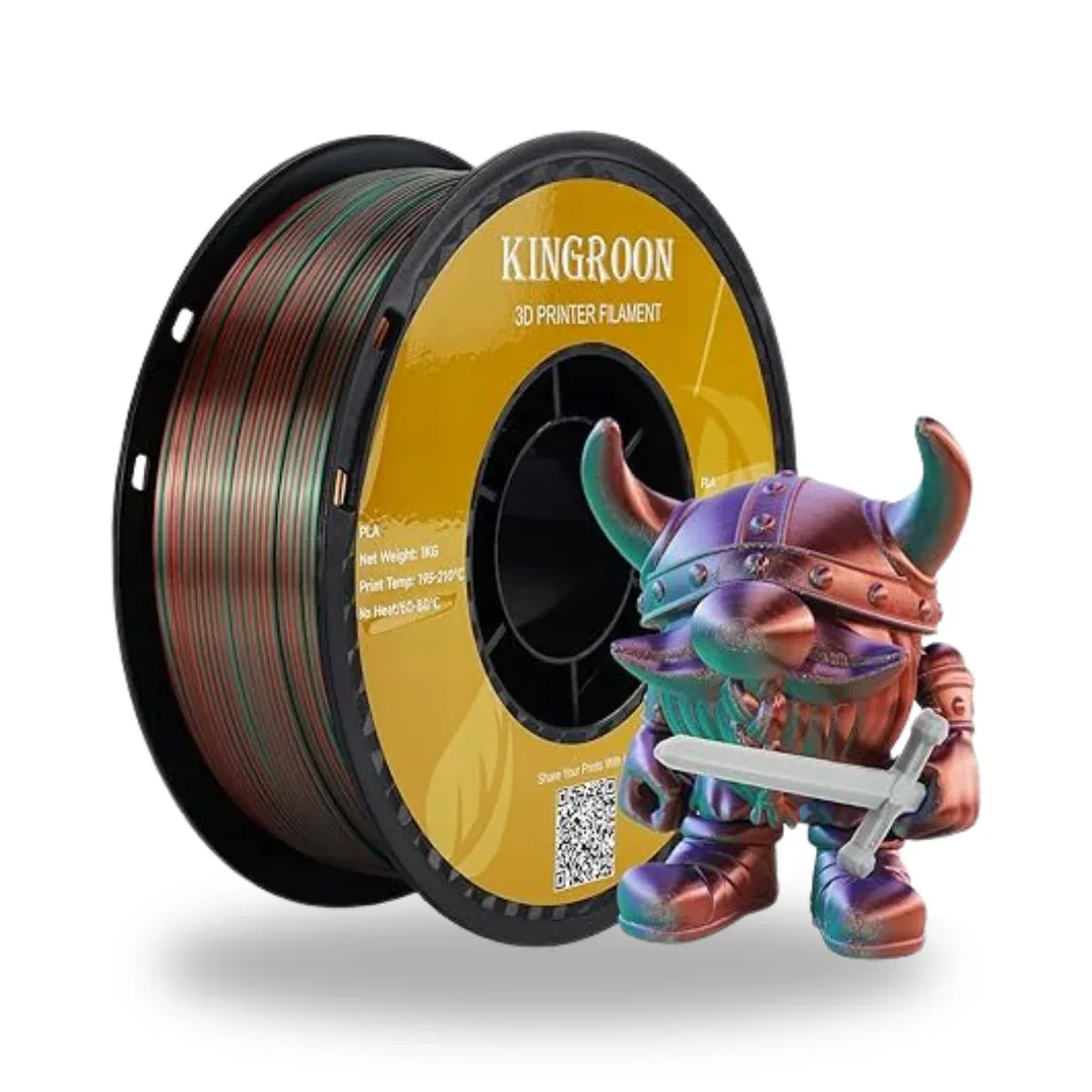Kingroon Üç Renkli Silk PLA Filament 1.75 mm 1 Kg - Yeşil-Mor-Bakır