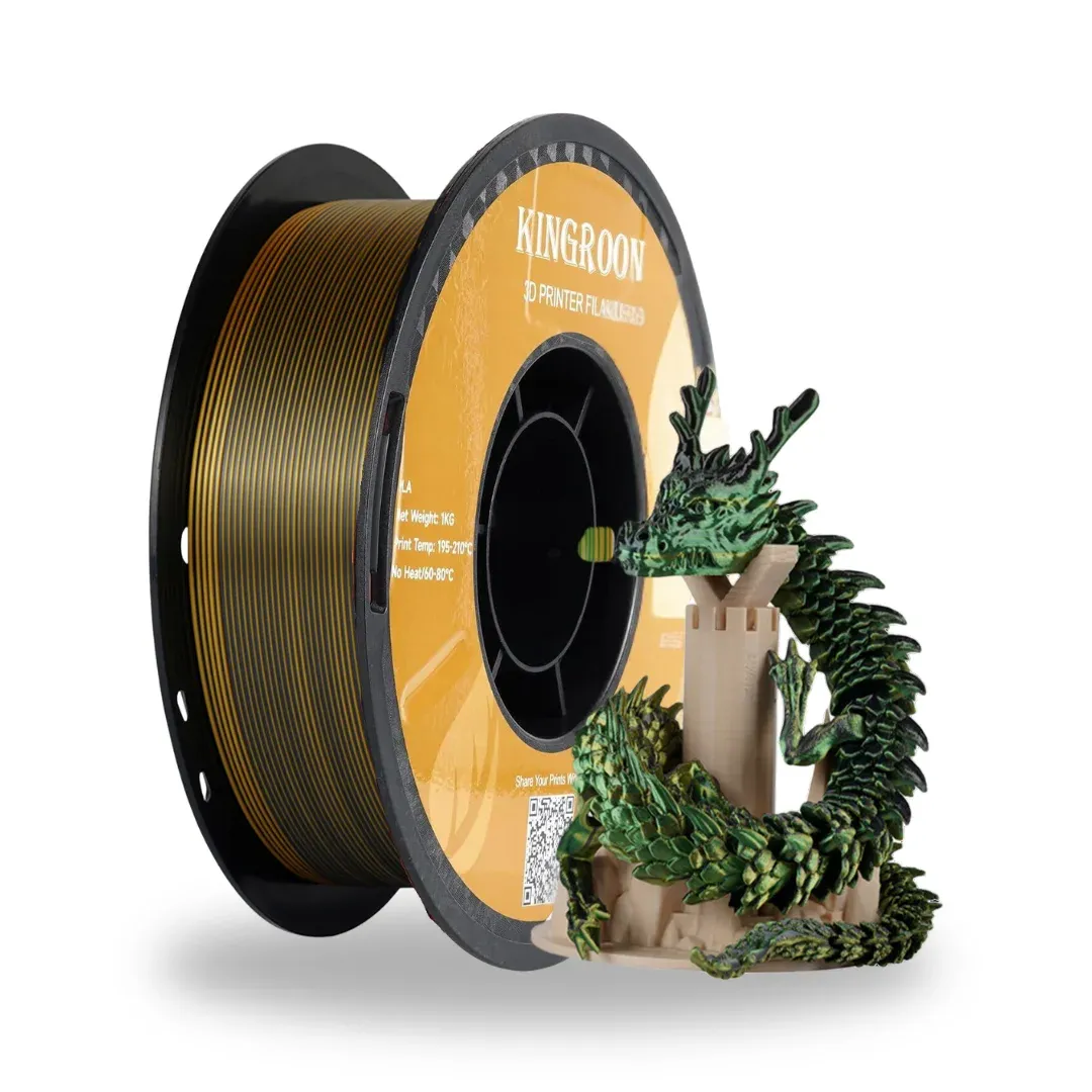 Kingroon Üç Renkli Silk PLA Filament 1.75 mm 1 Kg - Altın-Yeşil-Siyah